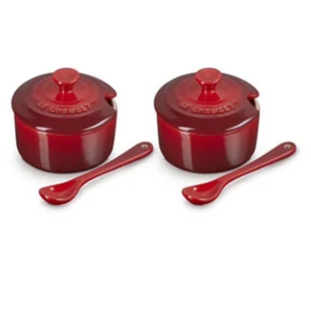 Le Creuset Condiment Pots with Spoons (Set of 2) - Cerise